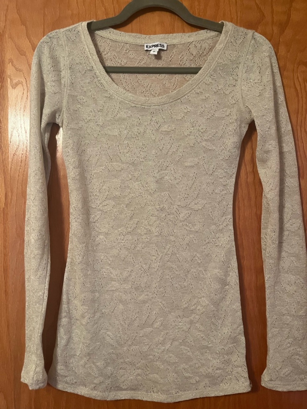 Express Beige/Gold Scoop Neck Long Sleeve Top